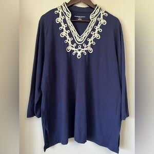 Allison Daley Women Navy Top Size 2X 100% Cotton Blouse Shirt Fall